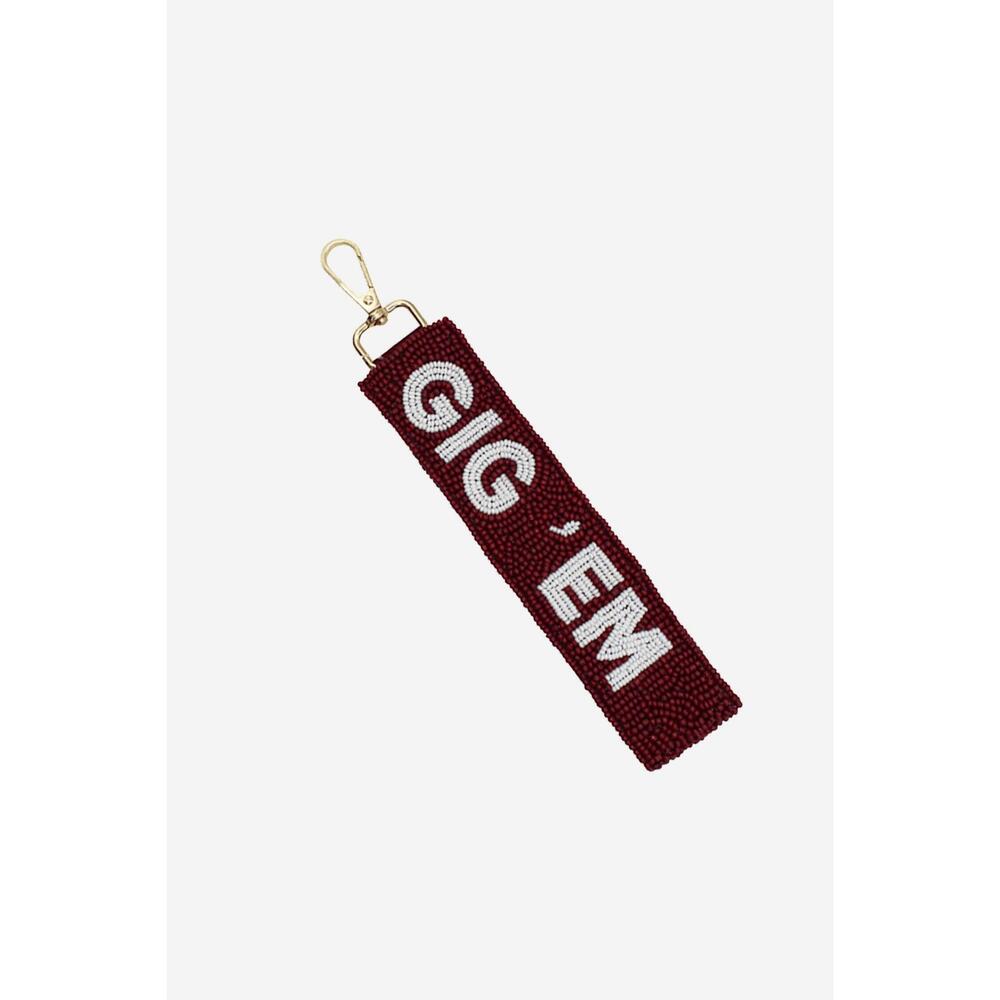 NEW LA CHIC DESIGNS women's gig 'em aggies beaded keychain in red